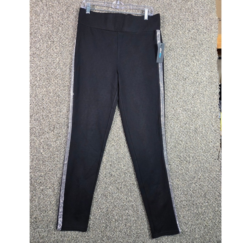 Alice Blue Leggings Womens Large Black Rhinestone Stripe High Rise P40881